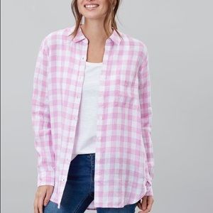 Joules Jeanne Pink Gingham Linen Button Down Blouse